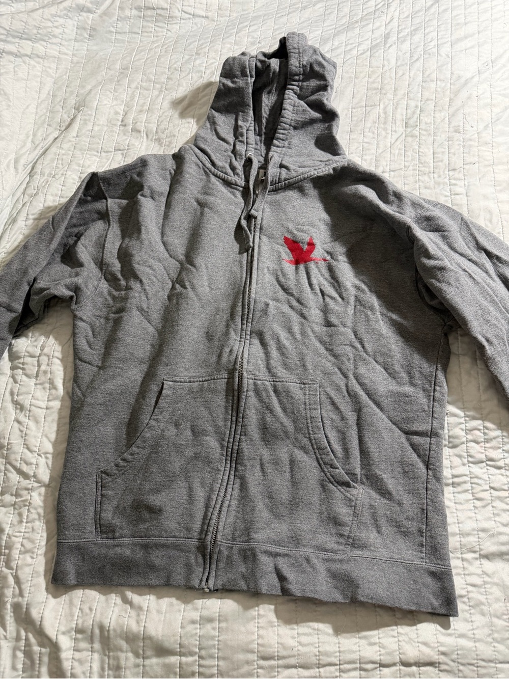 Mens Gray Zip Hoodie with Red Accent - Wawa